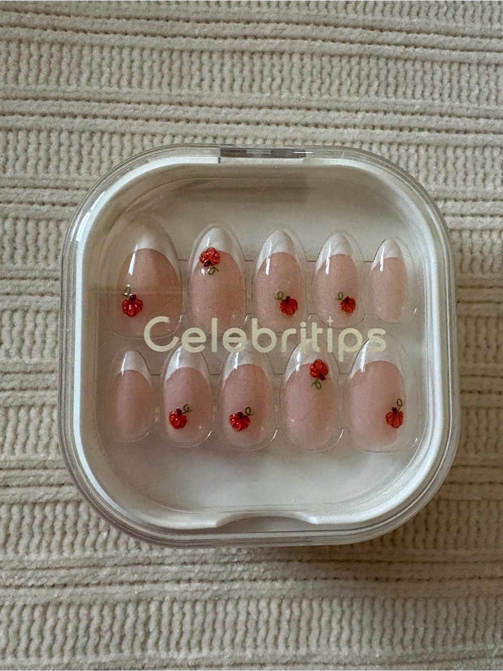 Celebritips Press-On Nails Classic French with Dainty 3D Pumpkins Sugar Pumpkin